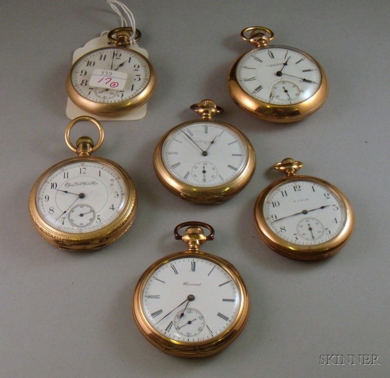 Appraisal: Four Elgin and Two Howard Gold-filled Open Face Pocket Watches