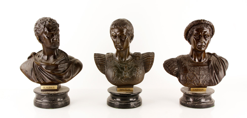 Appraisal: A - Three Busts of Roman Emperors Bronzed Metal Three