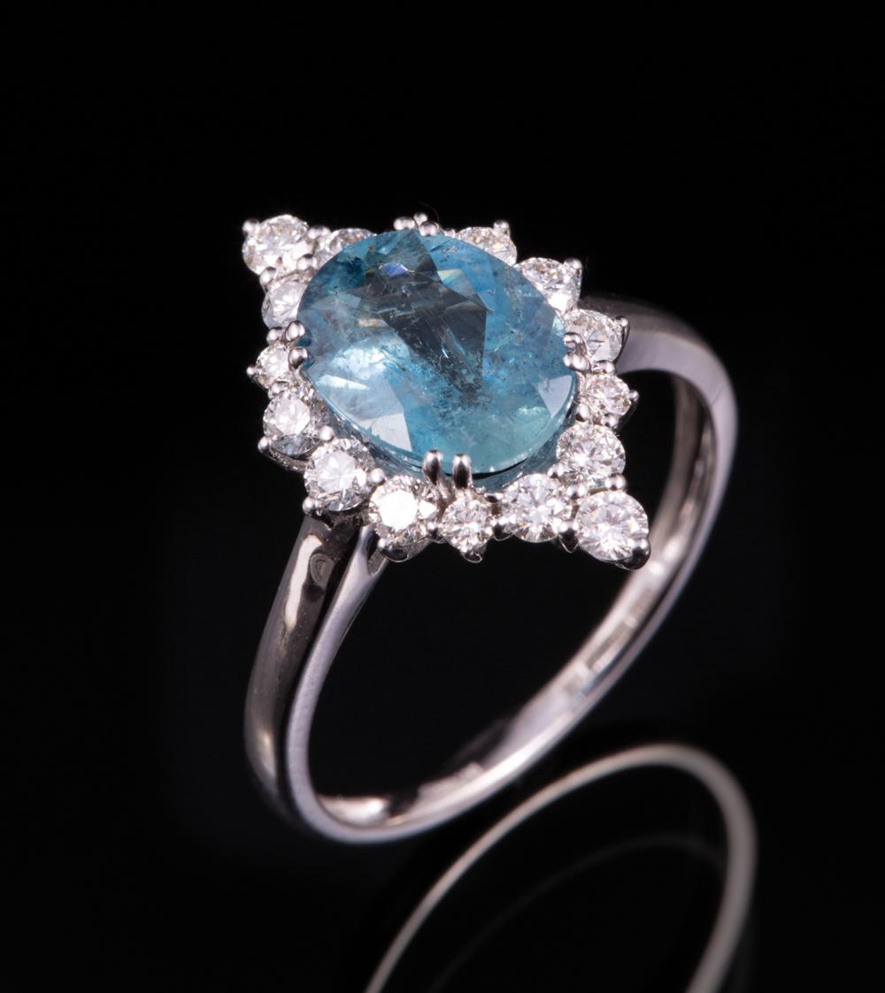 Appraisal: kt White Gold Aquamarine and Diamond Ring center prong set