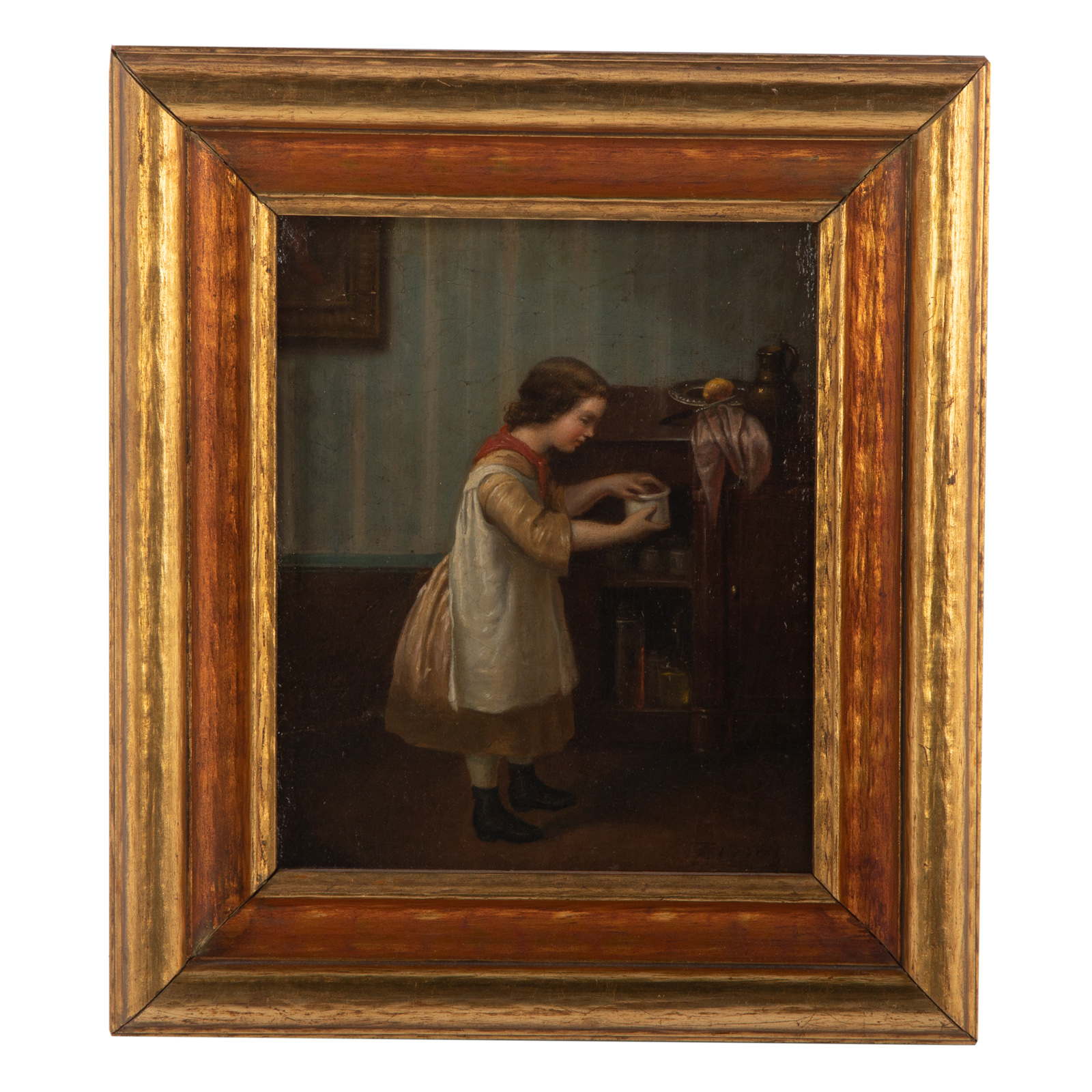 Appraisal: AMERICAN SCHOOL TH C GIRL AT THE CUPBOARD OIL American