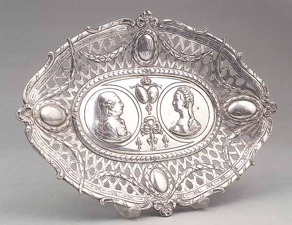 Appraisal: A French Silver Reticulated Double Portrait Medallion Bread Tray late