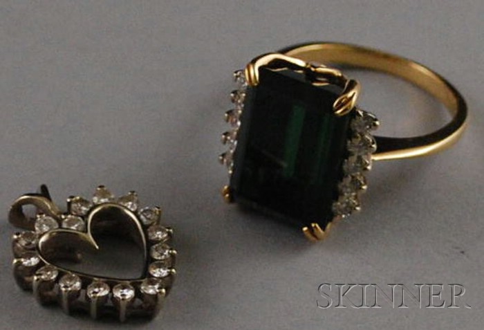 Appraisal: Two Gold and Diamond Jewelry Items an kt gold tourmaline