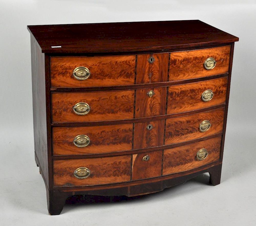 Appraisal: NH Federal Flame Birch Mahogany Swell Front Chest having panels