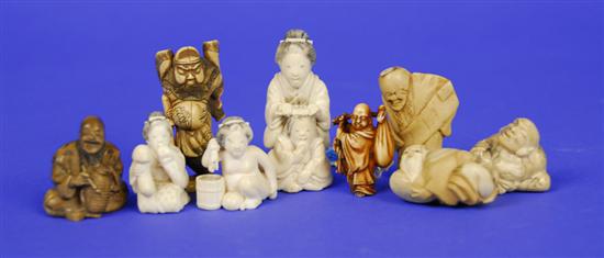 Appraisal: GROUP OF NINE JAPANESE FIGURAL CARVED IVORY NETSUKE