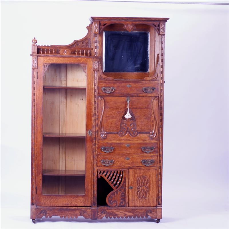 Appraisal: Aesthetic Victorian Side by Side Oak Secretary Curio Cabinet Bookcase