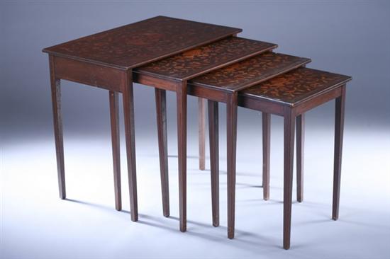 Appraisal: NEST OF ENGLISH MARQUETRY INLAID STACK TABLES Early th century