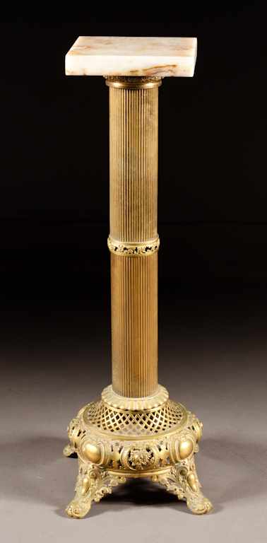 Appraisal: Victorian cast brass onyx-top pedestal late th century in H