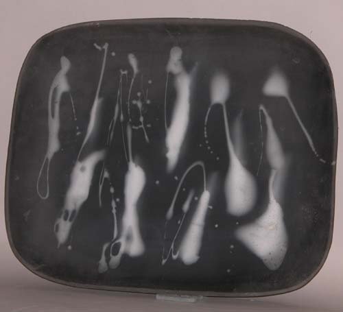 Appraisal: Black and White Smokless Raku Wall Hanging Smokeless Raku Wall