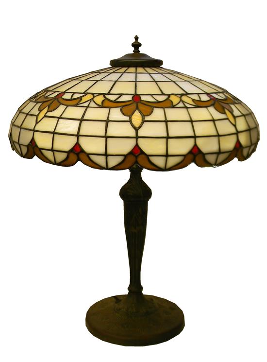 Appraisal: Attributed to Lamb Bros table lamp c - cream-colored leaded