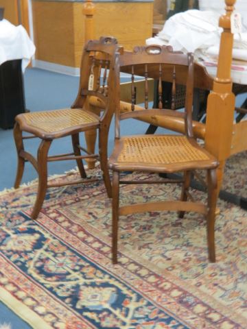 Appraisal: Pair of Antique Side Chairs cane seats spindle back