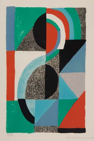 Appraisal: SONIA DELAUNAY Composition with Semicircles and Triangles Color lithograph x