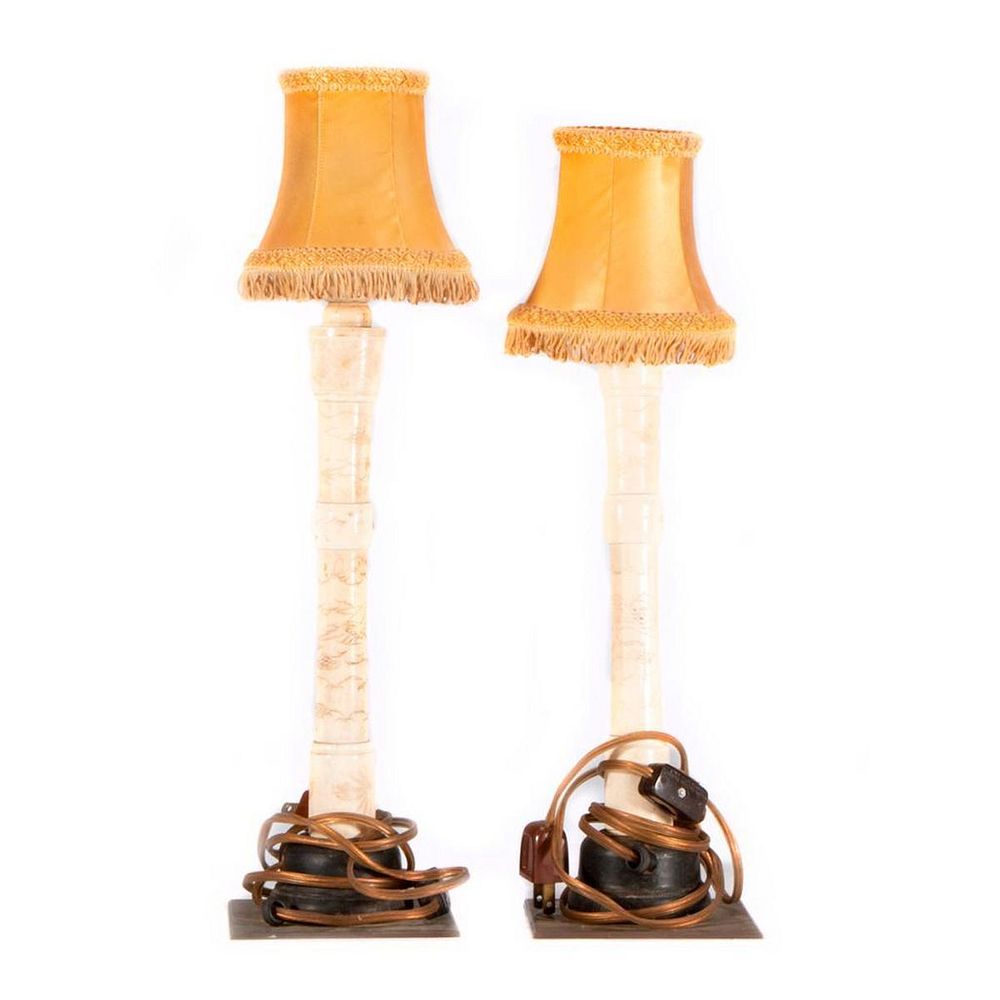 Appraisal: Chinese bone pipe lamps A pair of th century Chinese