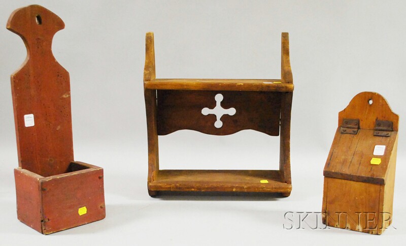 Appraisal: Two Wooden Wall Boxes and a Small Wall Shelf