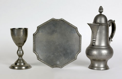 Appraisal: Highly important Philadelphia three piece pewter communion service dated to