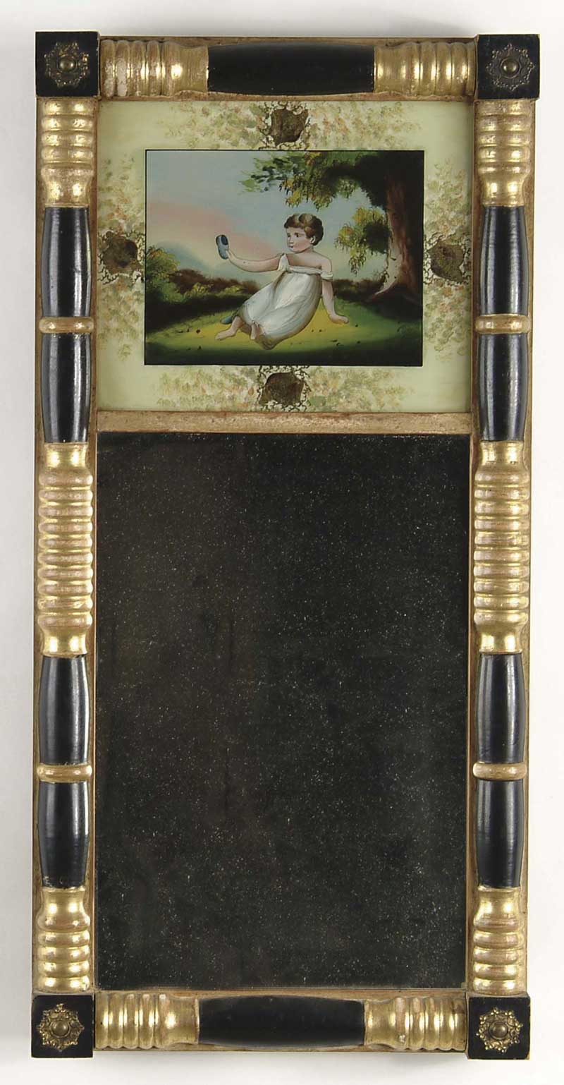 Appraisal: FINE AMERICAN PICTURE MIRROR Split baluster black and lemon gilt