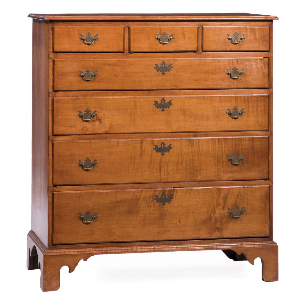 Appraisal: American Maple Chest late th c molded top three glove