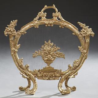 Appraisal: French Style Gilt Brass Fire Screen th c the oval