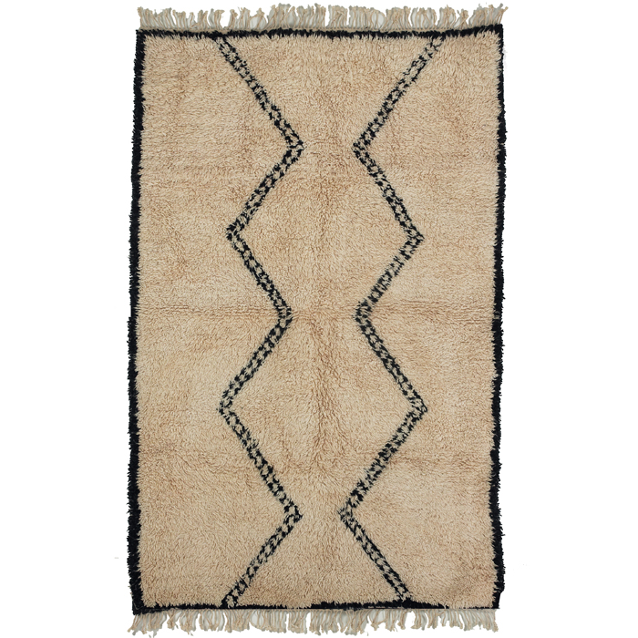 Appraisal: Moroccan rug s hand-knotted thick pile natural wool cream field