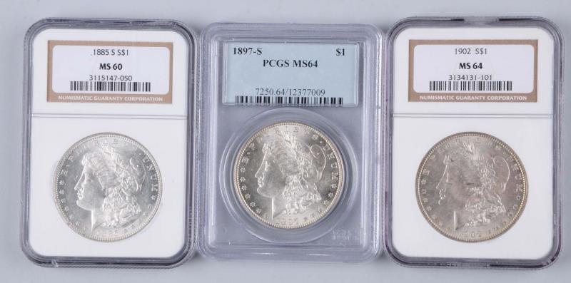 Appraisal: Lot Of Graded Morgan Silver Dollars S MS by PCGS