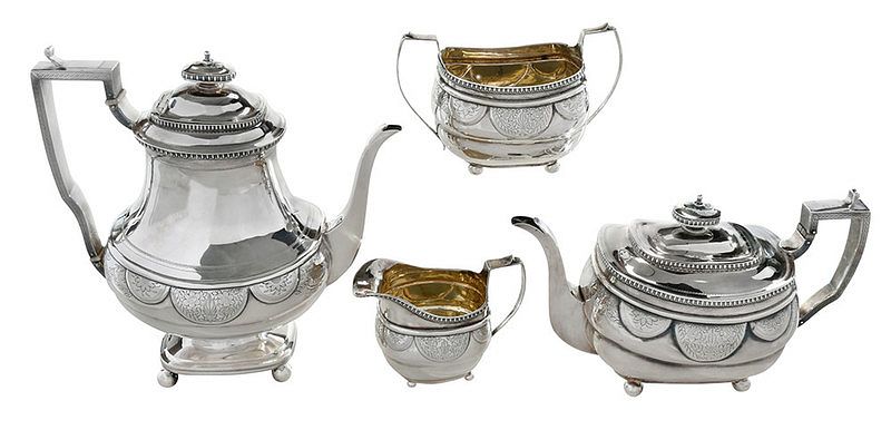 Appraisal: Four Piece English Silver Tea Service London urn forms with