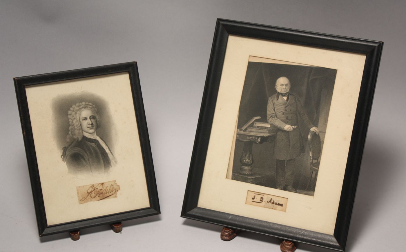 Appraisal: TWO FRAMED CUT SIGNATURES JOHN QUINCY ADAMS AND JONATHAN BELCHER