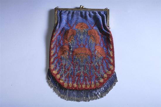 Appraisal: FRENCH ART NOUVEAU MICRO-BEADED HANDBAG Circa Depicting floating jellyfish amongst