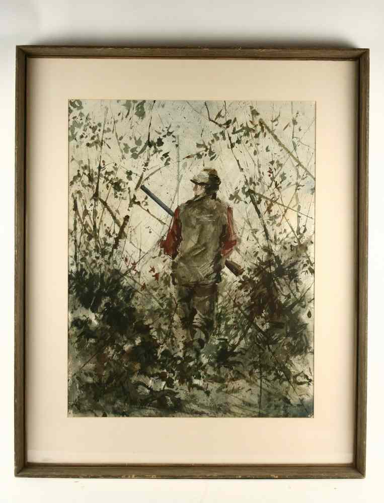 Appraisal: WATERCOLOR - Hunter in Brush by Lewis A Staats signed