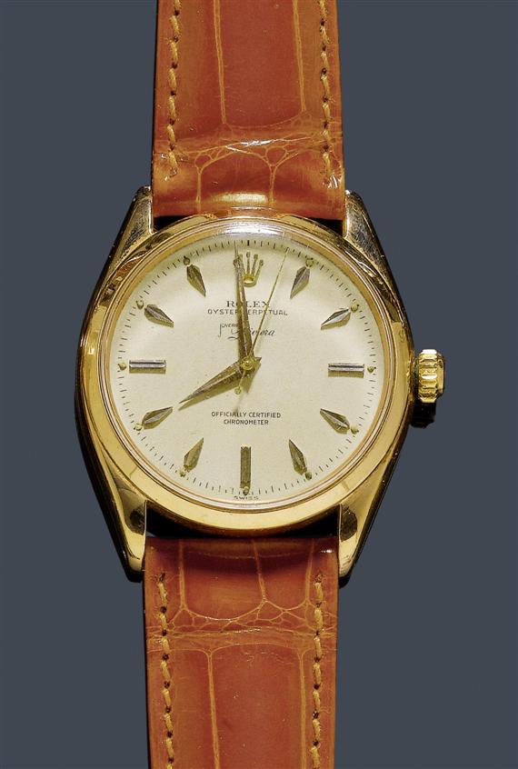 Appraisal: A GENTLEMAN'S WRISTWATCH AUTOMATIC ROLEX 's Pink gold Ref Barrel-shape