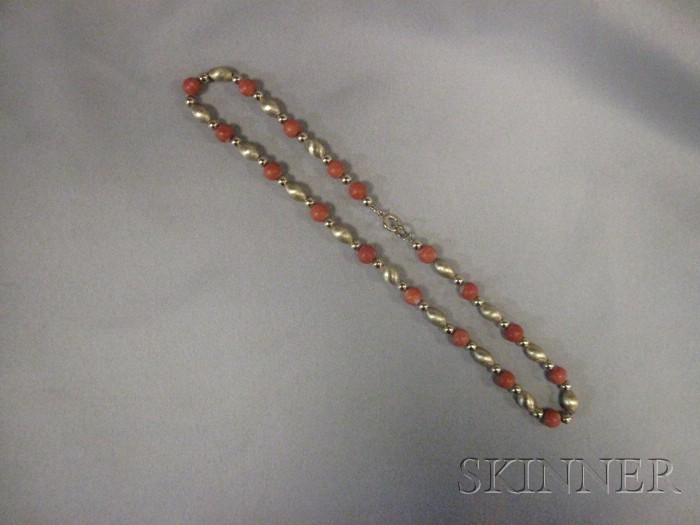 Appraisal: kt Gold and Coral Bead Necklace composed of seventeen coral