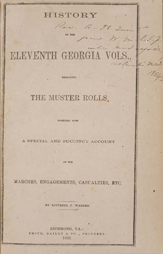 Appraisal: GEORGIA--CONFEDERATE Warren Kittrell J History of the Eleventh Georgia Vols