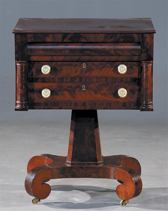 Appraisal: American Empire mahogany work table circa rectangular top with upper