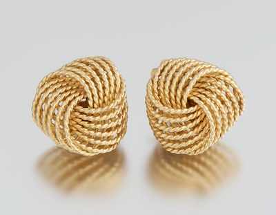 Appraisal: A Pair of Wire Knot Gold Earrings k yellow gold