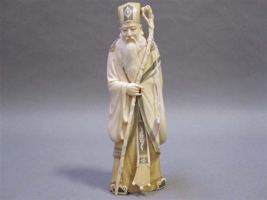 Appraisal: JAPANESE POLYCHROME DECORATED IVORY OKIMONO OF A BEARDED ELDER th