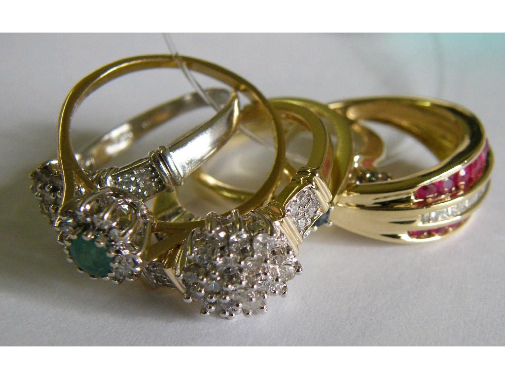 Appraisal: Six assorted ct diamond and gem set cluster rings gm