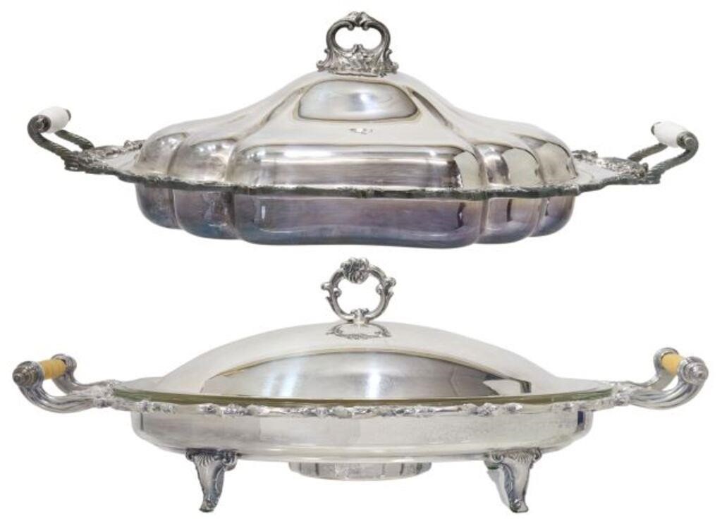 Appraisal: lot of Silverplate chafing serving dishes each with shaped and