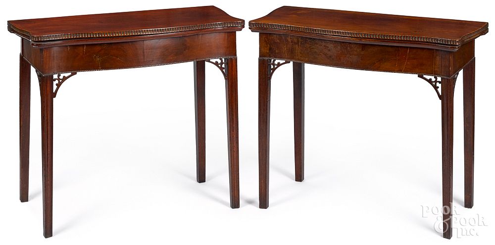 Appraisal: Pair of Rhode Island Chippendale card tables Pair of Rhode