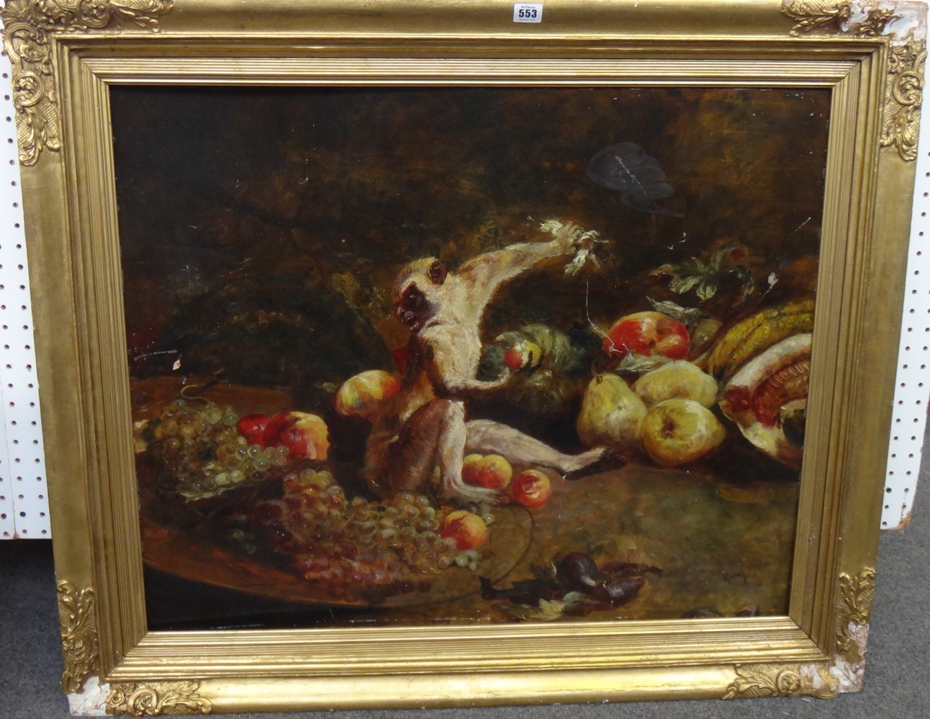 Appraisal: Kunz late th century Still life of fruit with a