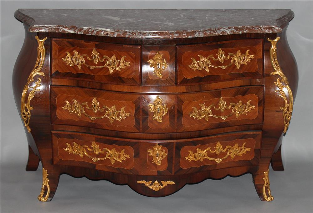 Appraisal: LOUIS XV STYLE LIVER AND GRAY MARBLE ORMOLU MOUNTED KINGWOOD