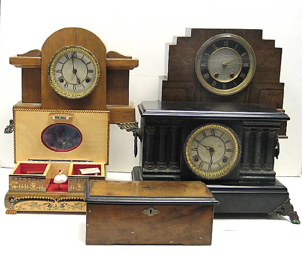 Appraisal: Three mantel clocks and two music boxes th century Each