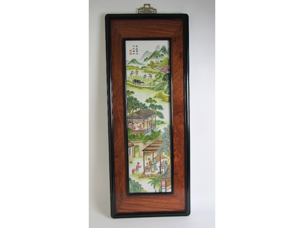 Appraisal: A Cantonese famille rose hanging tile painted with figures in