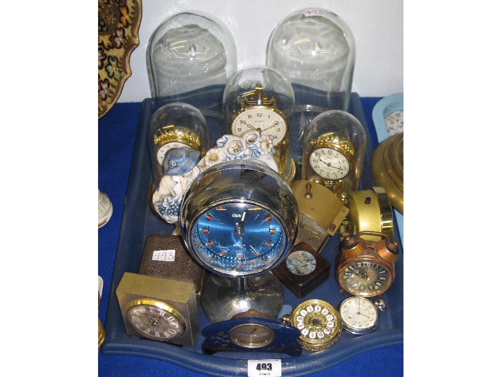 Appraisal: Lot comprising two trays of assorted mantle clocks alarm clocks