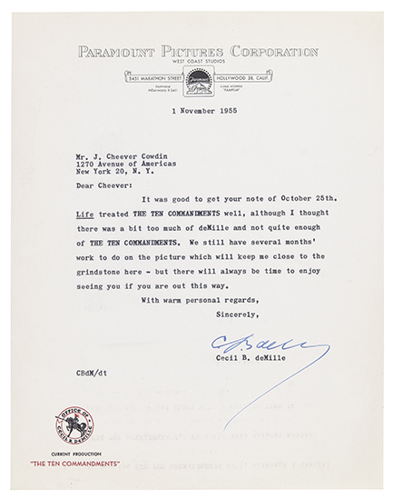 Appraisal: DEMILLE CECIL B Typed Letter Signed C B deM to