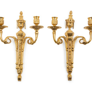 Appraisal: A Pair of Louis XVI Style Gilt Metal Two-Light Sconces