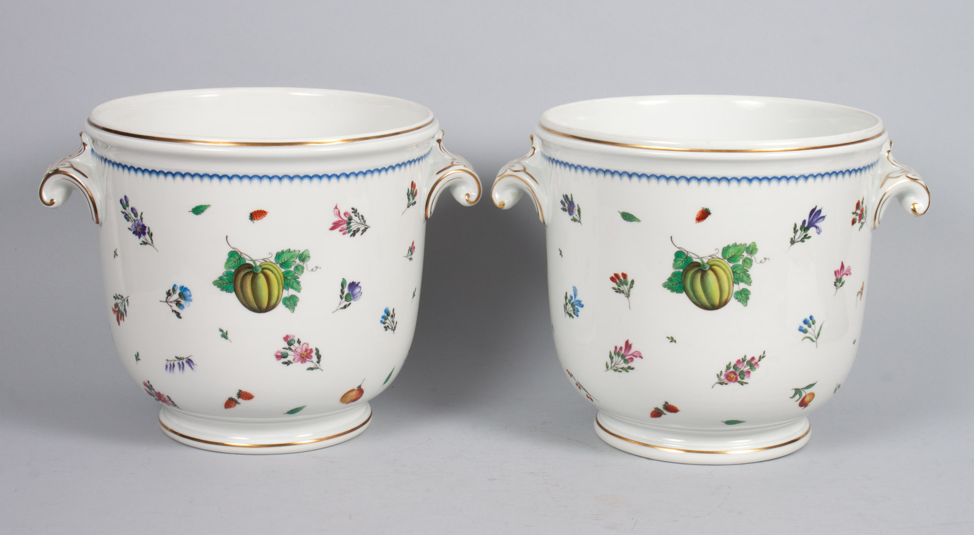 Appraisal: Pair of Ginori porcelain cachepots ice coolers with painted fruit