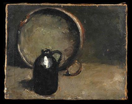 Appraisal: AMERICAN SCHOOL STILL LIFE WITH JUG AND BOWL Oil on