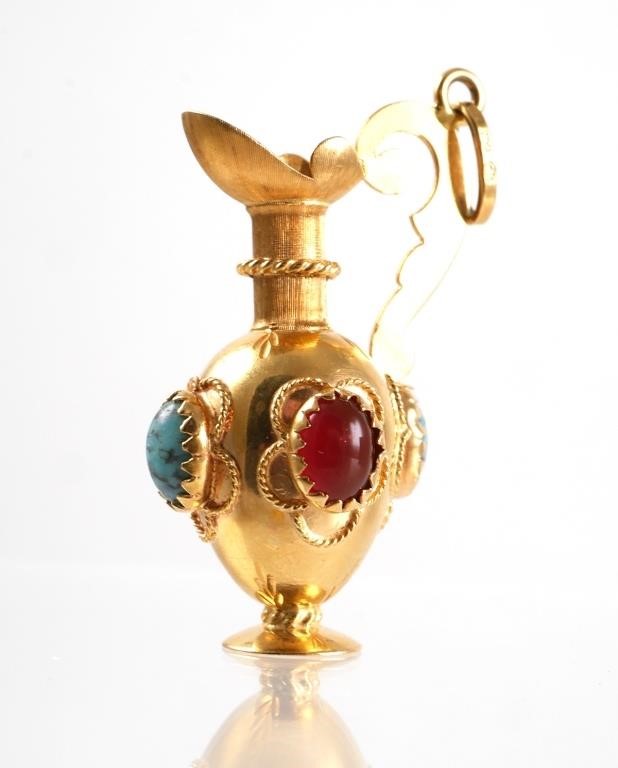 Appraisal: Beautiful K yellow gold urn accented with garnets and turquoise