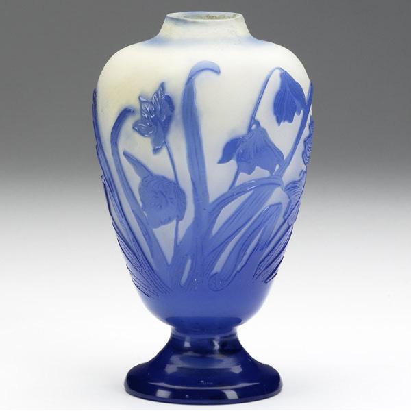 Appraisal: EMILE GALLE Cameo glass vase with blue bell flowers Signed