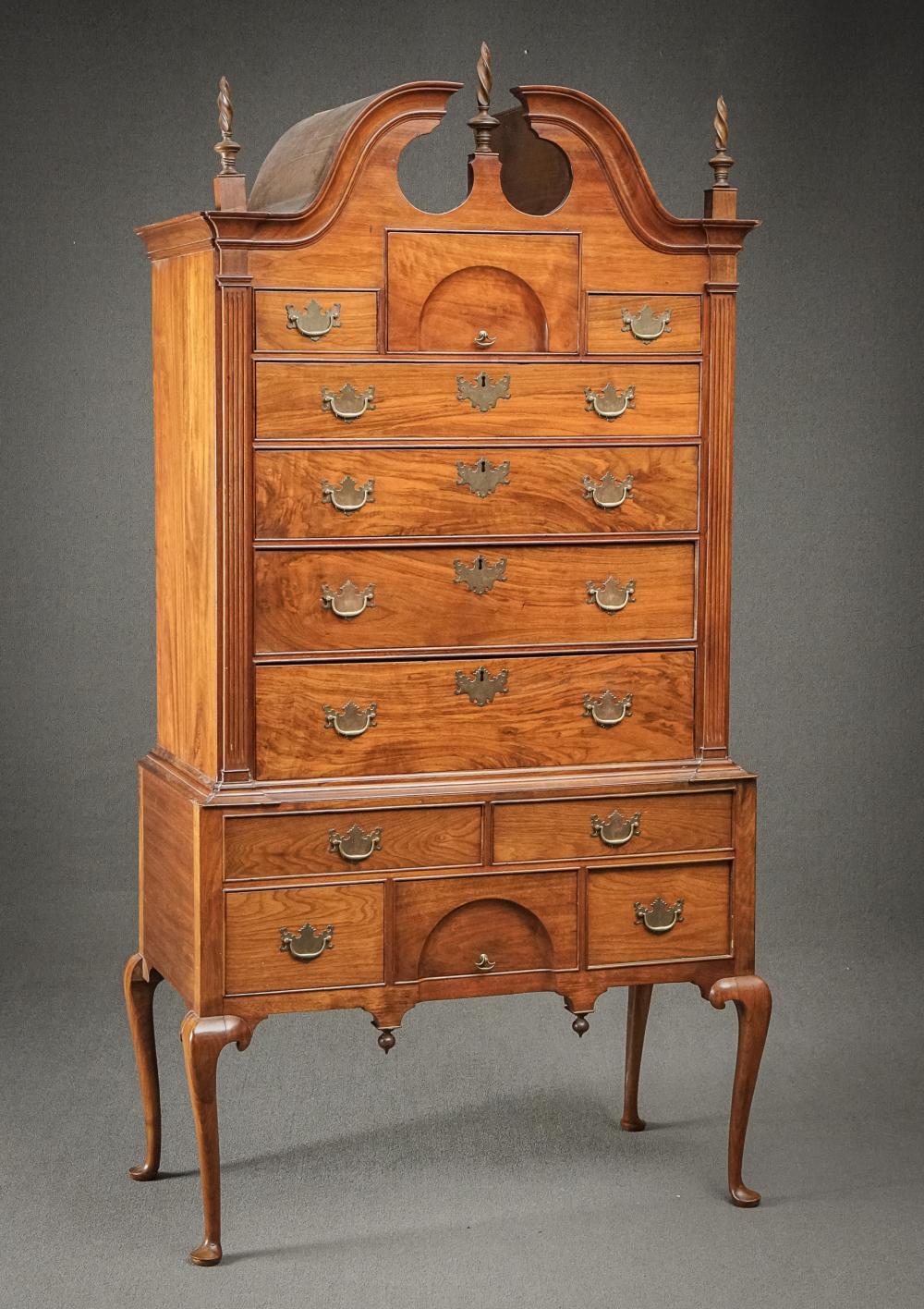 Appraisal: QUEEN ANNE WALNUT BONNET-TOP HIGHBOY NEW ENGLAND PROBABLY MASSACHUSETTS PREDOMINANTLY