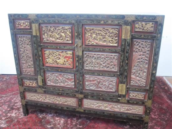 Appraisal: CABINET A th C Chinese polychrome lacquered double door cabinet