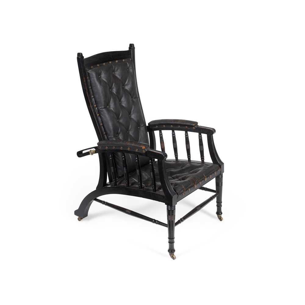 Appraisal: ENGLISH MANNER OF PHILIP WEBB AESTHETIC MOVEMENT ADJUSTABLE ARMCHAIR CIRCA